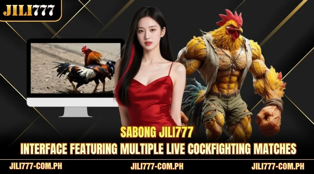 Sabong JILI777 interface featuring multiple live cockfighting matches